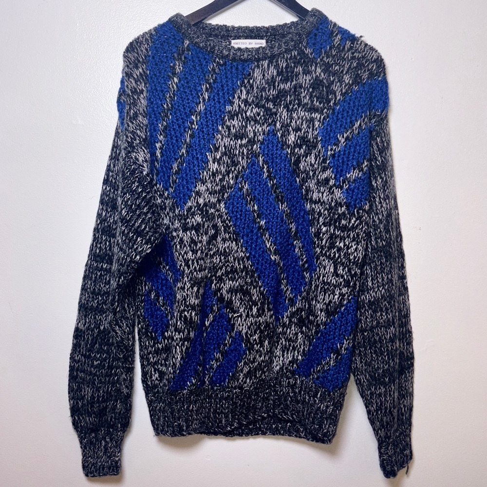Vintage Primavera Hand-Knit Blue Gray Grandpa Sweater Men's L Korea